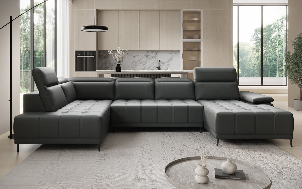 Designbank Lyra U met elektrische slaapfunctie in echt leer