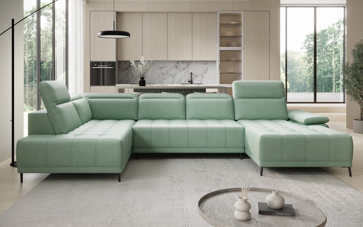 Designbank Lyra U met elektrische slaapfunctie in echt leer