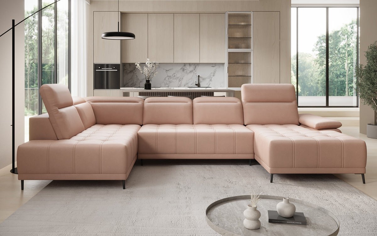 Designbank Lyra U met elektrische slaapfunctie in echt leer