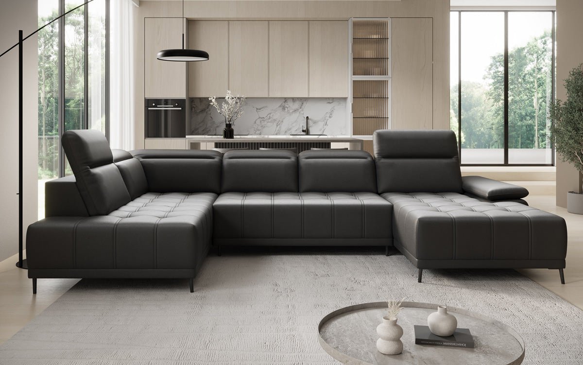 Designbank Lyra U met elektrische slaapfunctie in echt leer