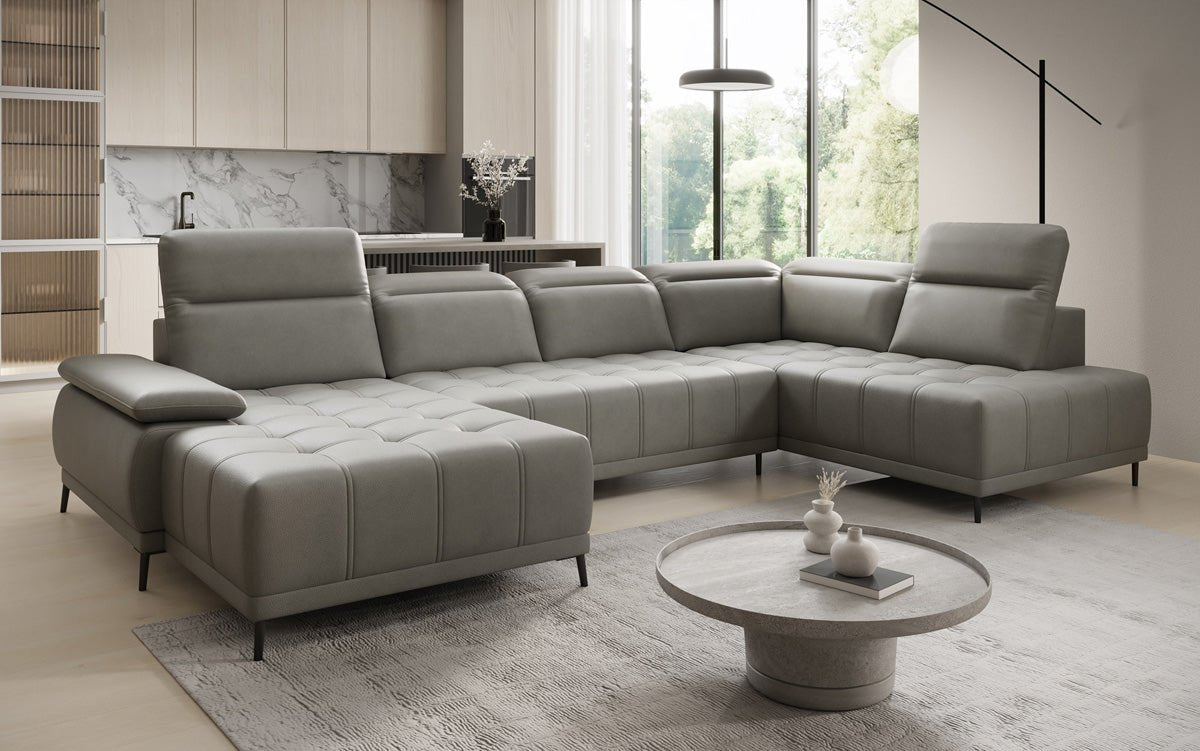 Designbank Lyra U met elektrische slaapfunctie in echt leer