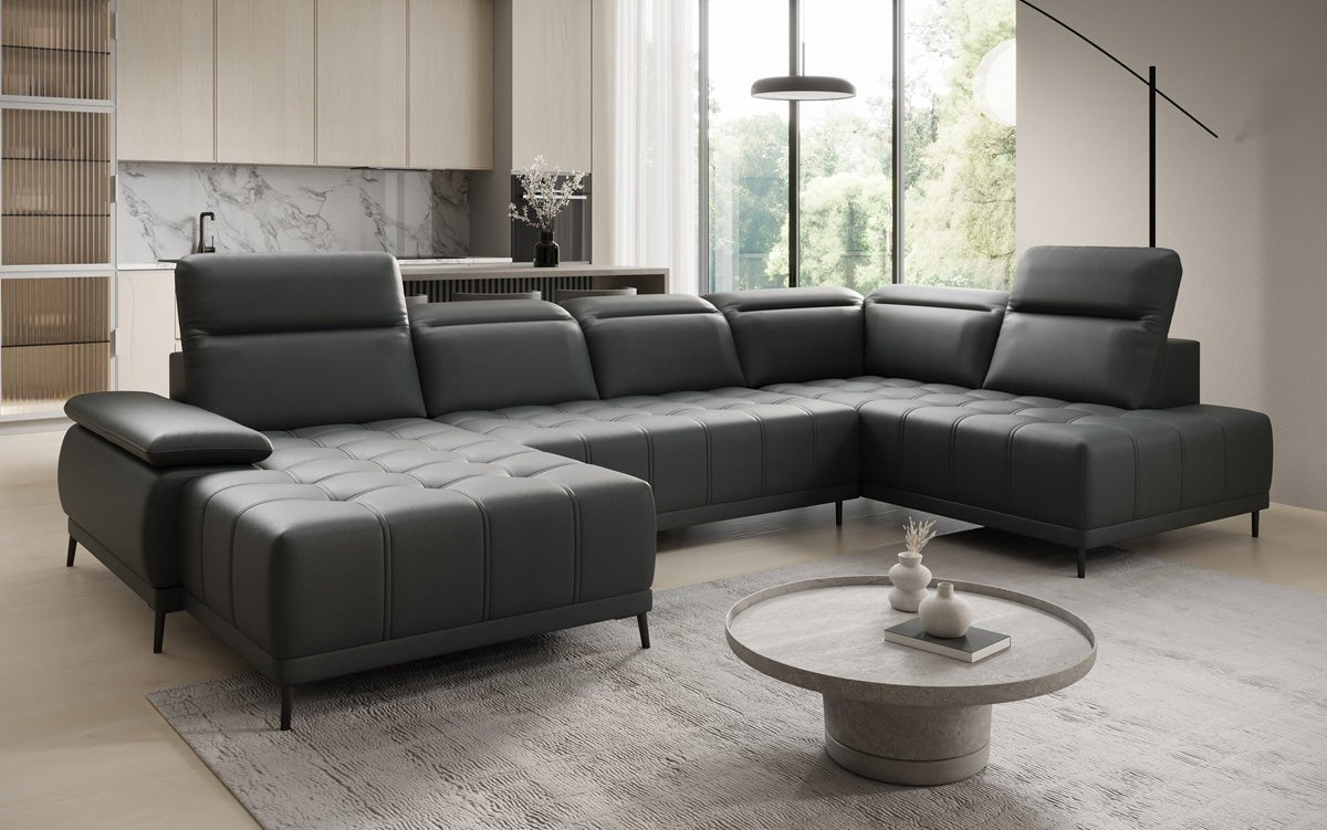 Designbank Lyra U met elektrische slaapfunctie in echt leer