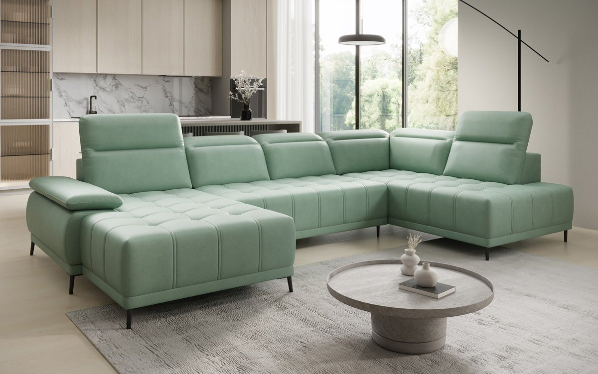 Designbank Lyra U met elektrische slaapfunctie in echt leer