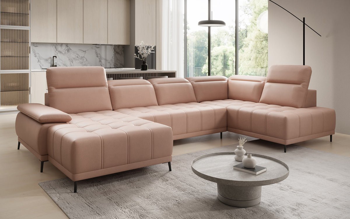 Designbank Lyra U met elektrische slaapfunctie in echt leer