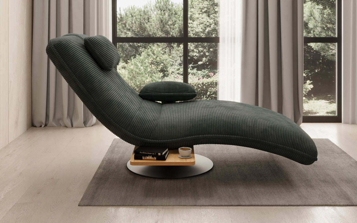 Designer Relax-ligstoel Velours Ribstof met draaifunctie en bijzettafel