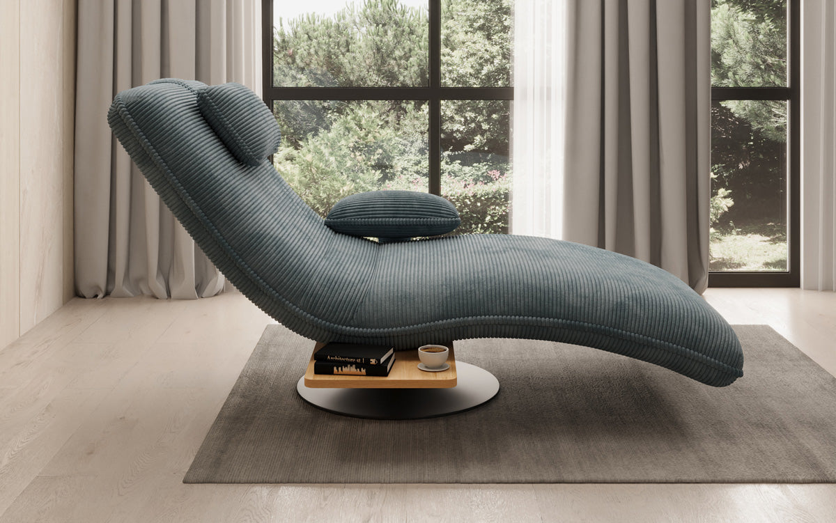 Designer Relax-ligstoel Velours Ribstof met draaifunctie en bijzettafel