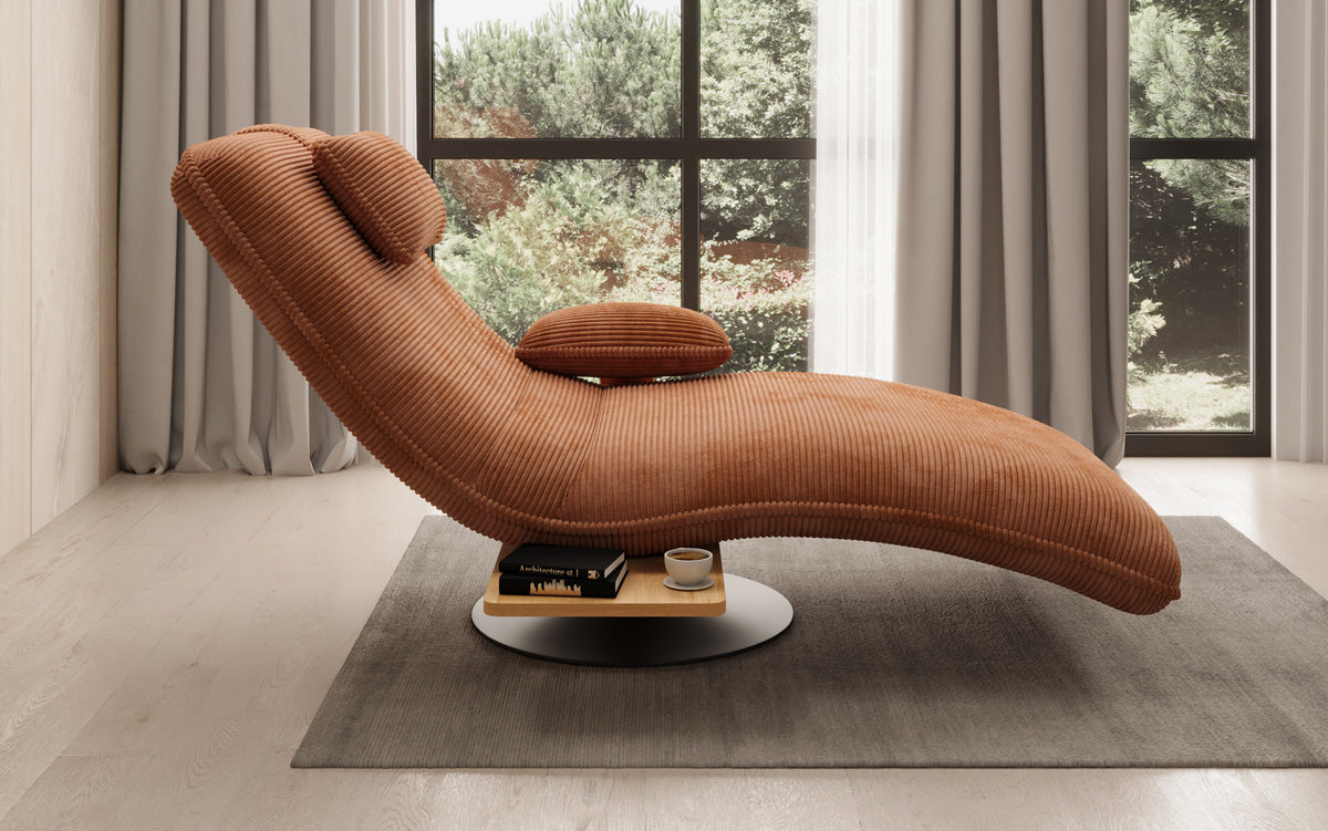 Designer Relax-ligstoel Velours Ribstof met draaifunctie en bijzettafel