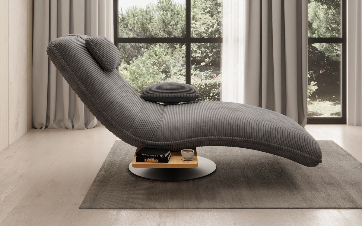 Designer Relax-ligstoel Velours Ribstof met draaifunctie en bijzettafel