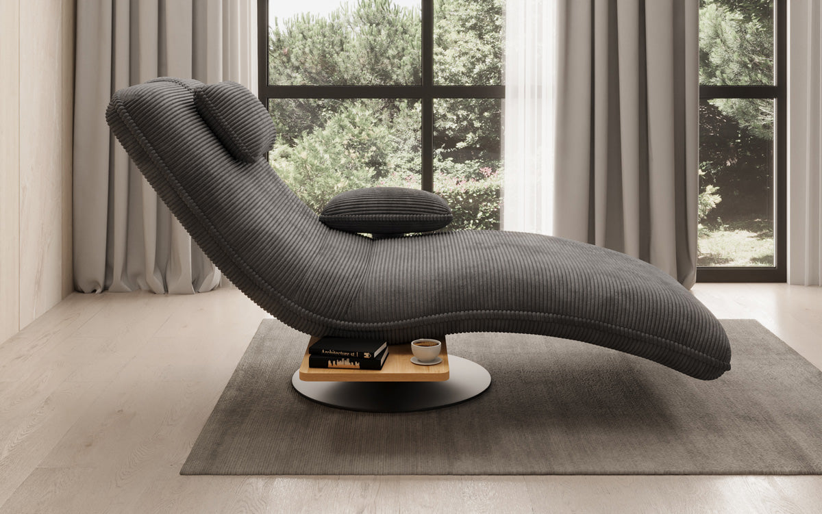 Designer Relax-ligstoel Velours Ribstof met draaifunctie en bijzettafel