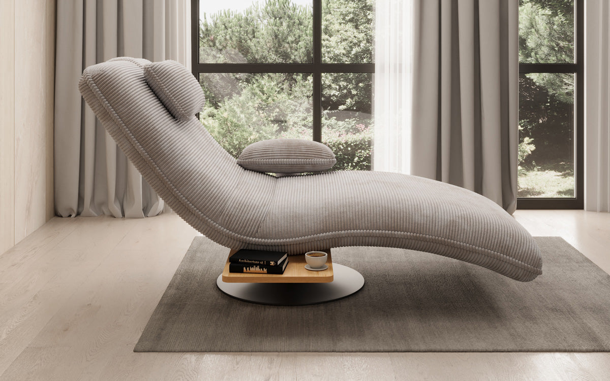 Designer Relax-ligstoel Velours Ribstof met draaifunctie en bijzettafel