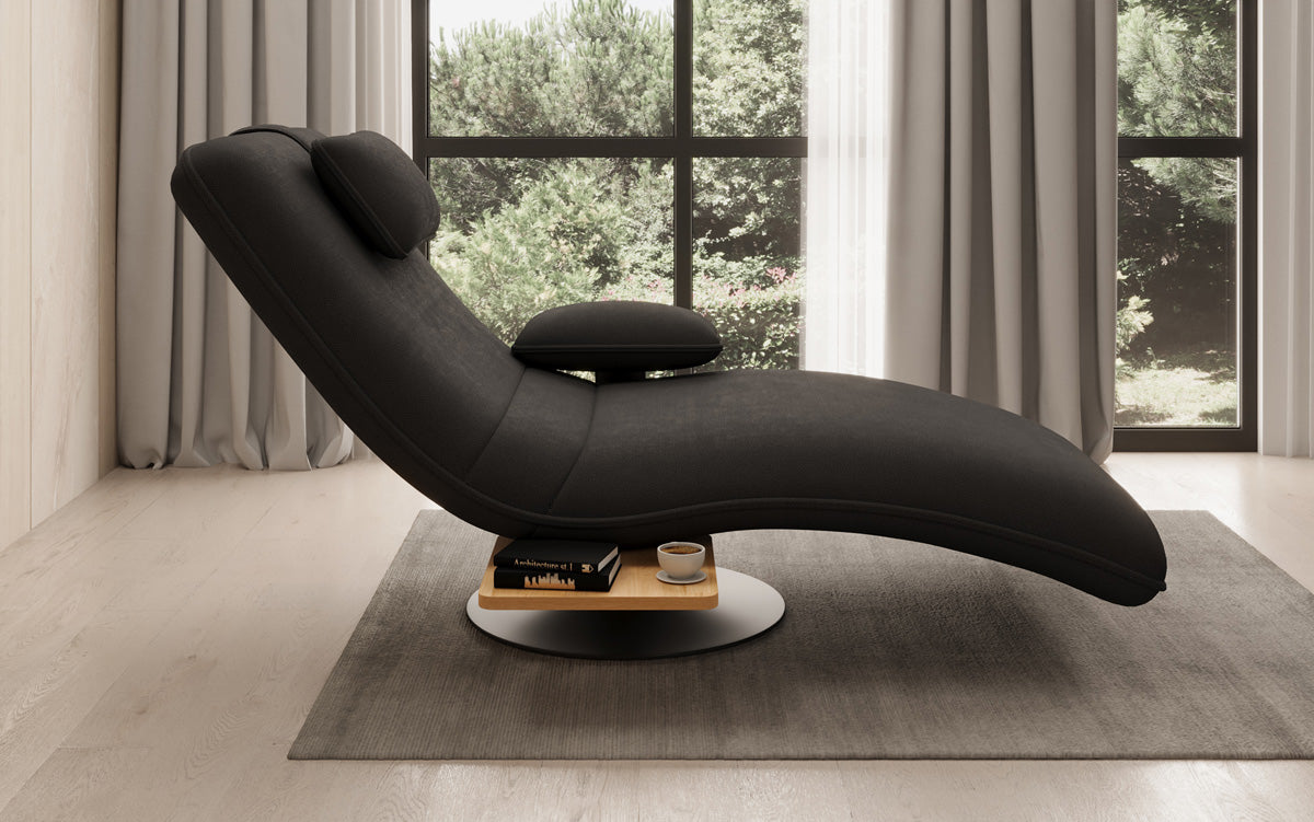 Designer relax-ligstoel velour stof met draaifunctie en bijzettafel