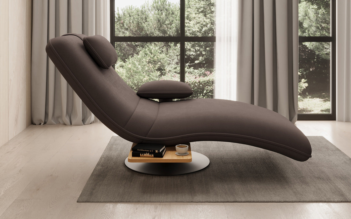 Designer relax-ligstoel velour stof met draaifunctie en bijzettafel