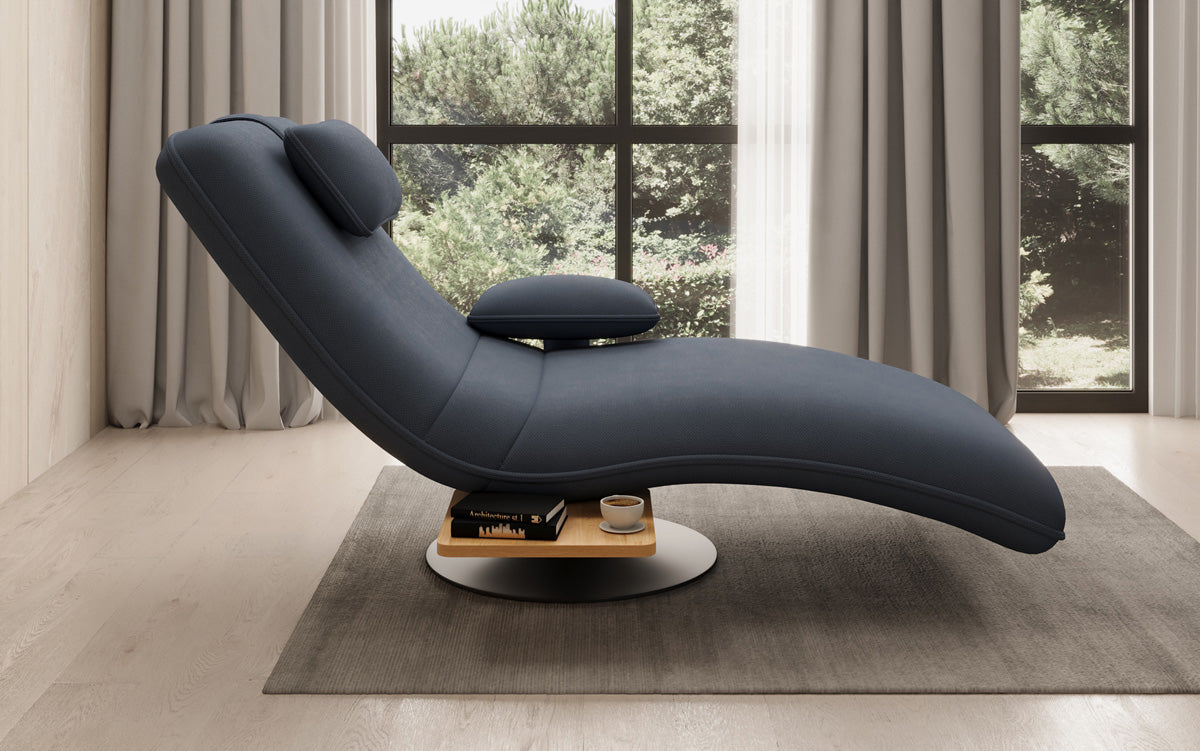 Designer relax-ligstoel velour stof met draaifunctie en bijzettafel