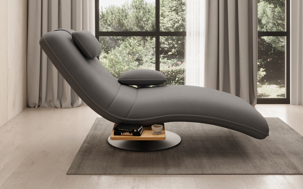 Designer relax-ligstoel velour stof met draaifunctie en bijzettafel