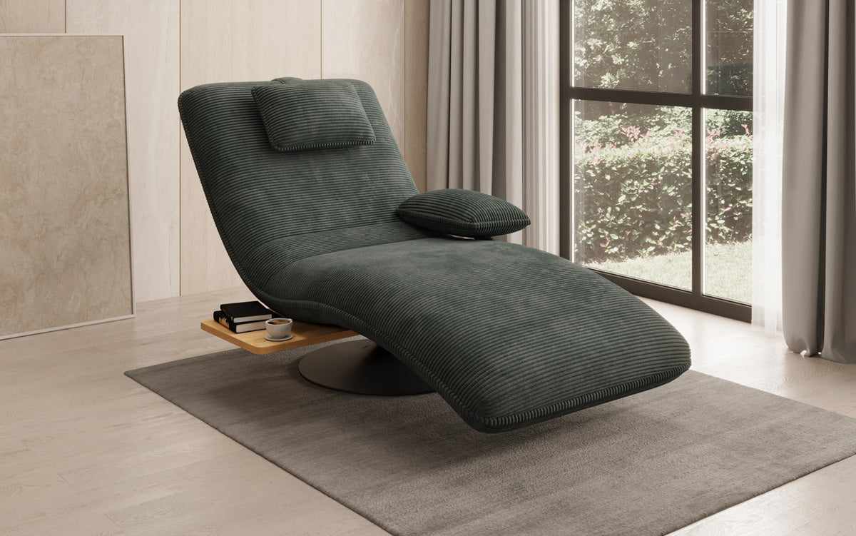 Designer Relax-ligstoel Velours Ribstof met draaifunctie en bijzettafel