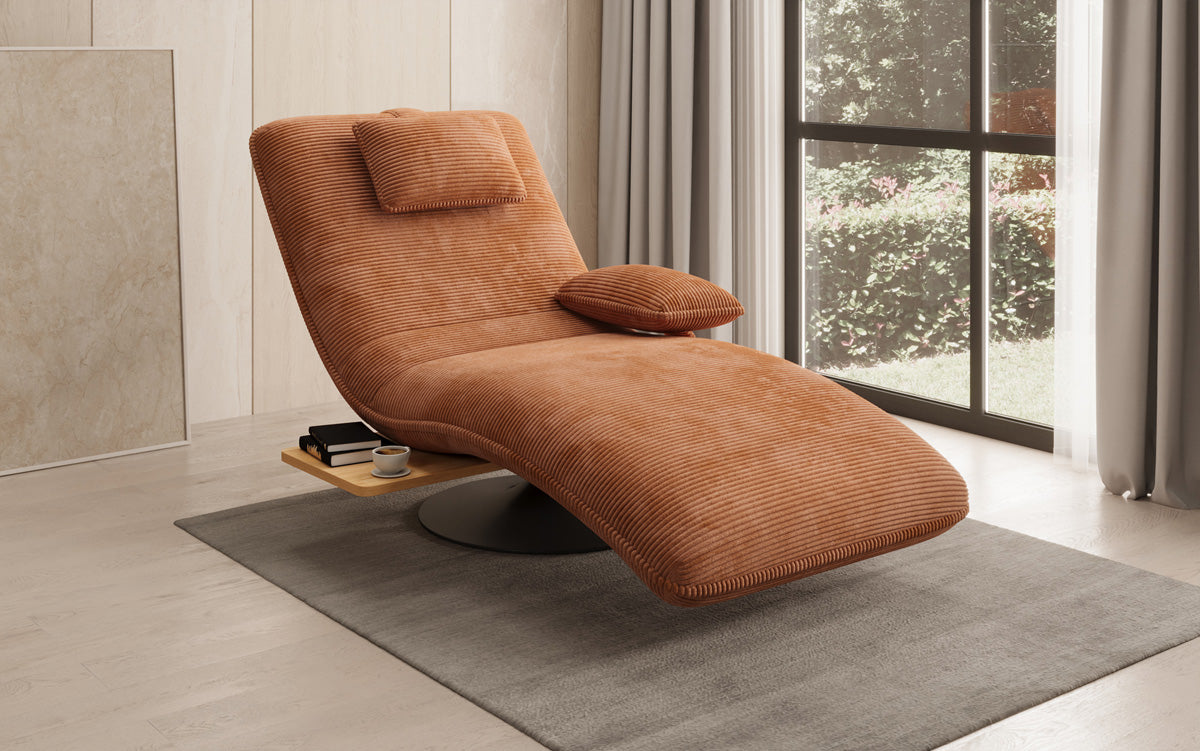 Designer Relax-ligstoel Velours Ribstof met draaifunctie en bijzettafel