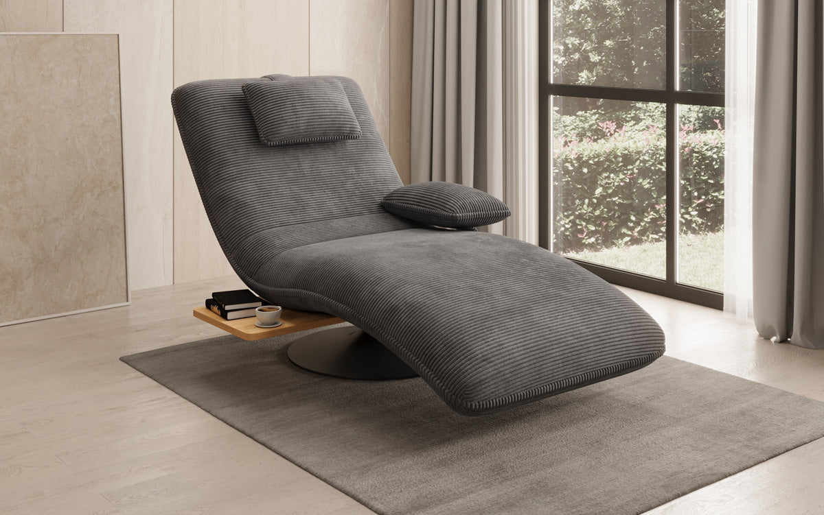 Designer Relax-ligstoel Velours Ribstof met draaifunctie en bijzettafel