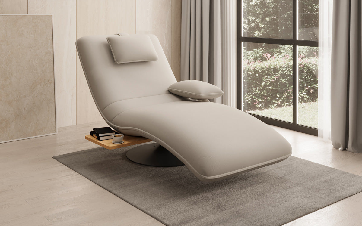 Designer relax-ligstoel velour stof met draaifunctie en bijzettafel