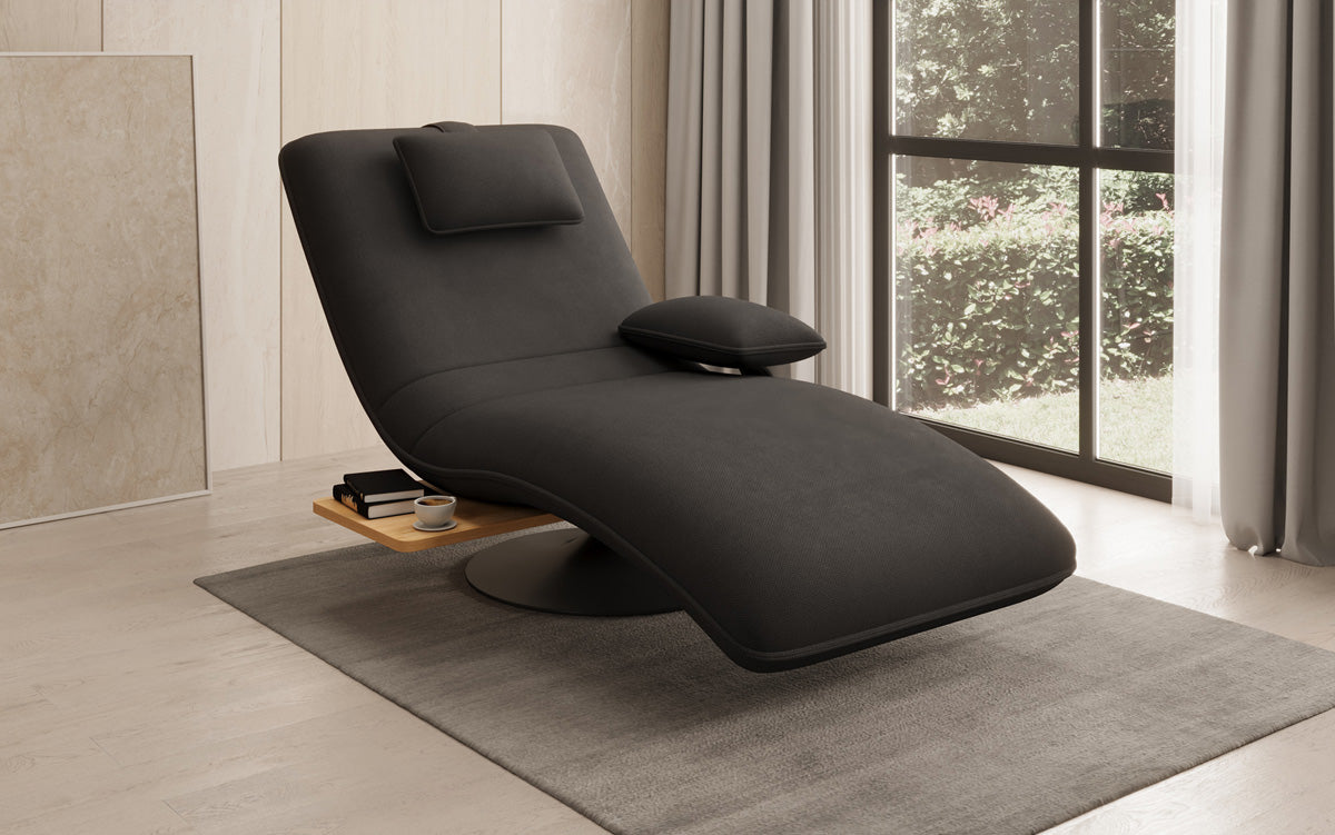 Designer relax-ligstoel velour stof met draaifunctie en bijzettafel
