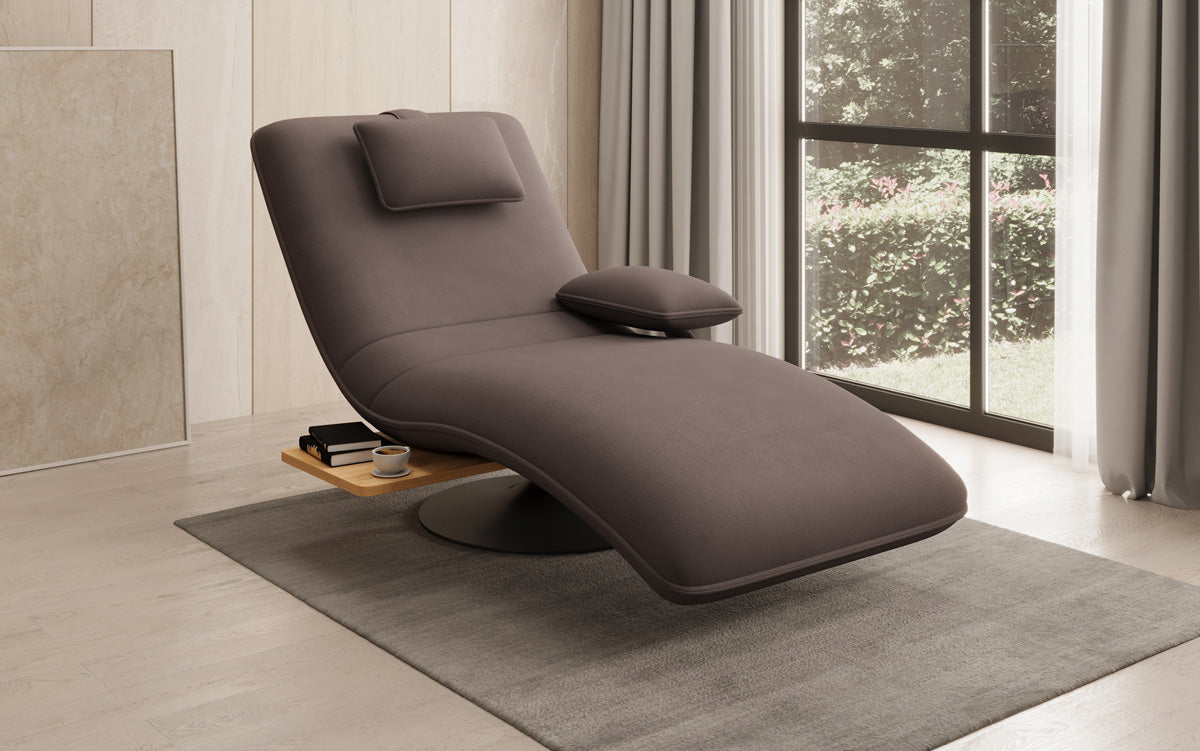 Designer relax-ligstoel velour stof met draaifunctie en bijzettafel