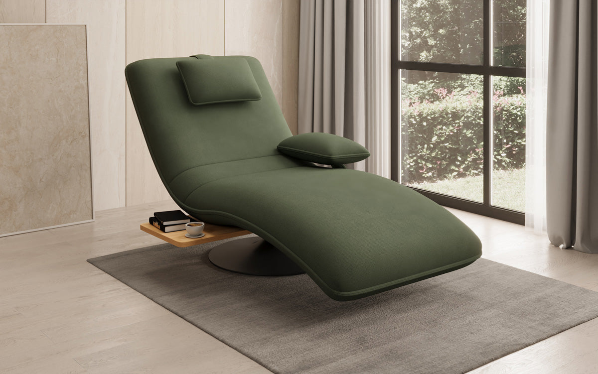 Designer relax-ligstoel velour stof met draaifunctie en bijzettafel