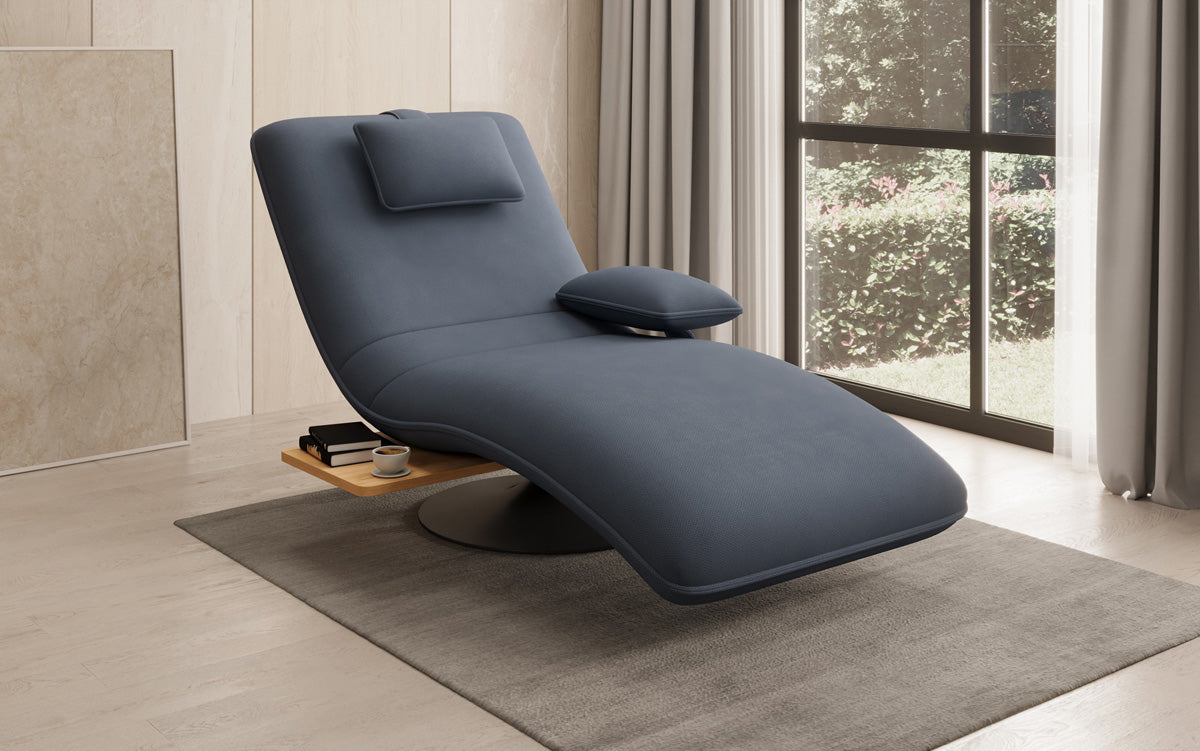 Designer relax-ligstoel velour stof met draaifunctie en bijzettafel
