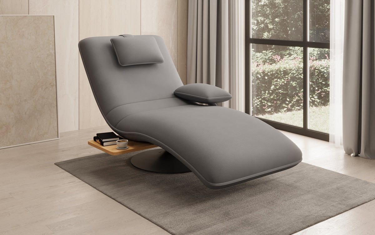 Designer relax-ligstoel velour stof met draaifunctie en bijzettafel