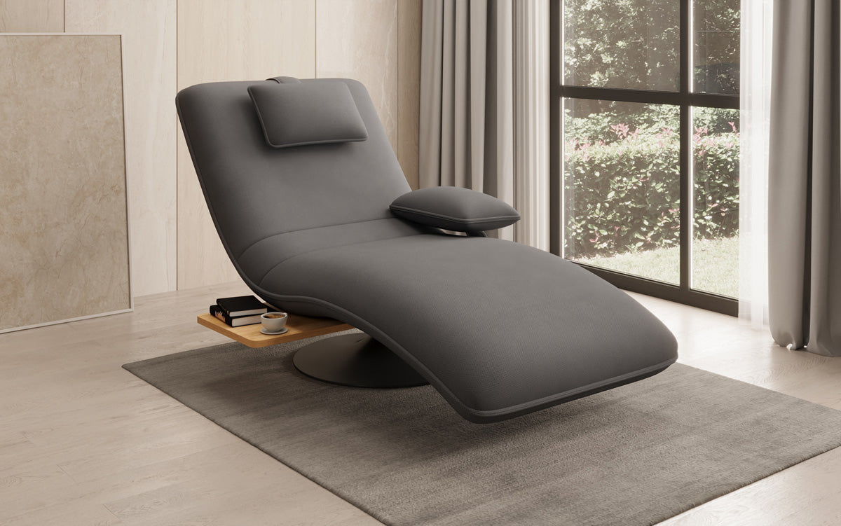 Designer relax-ligstoel velour stof met draaifunctie en bijzettafel