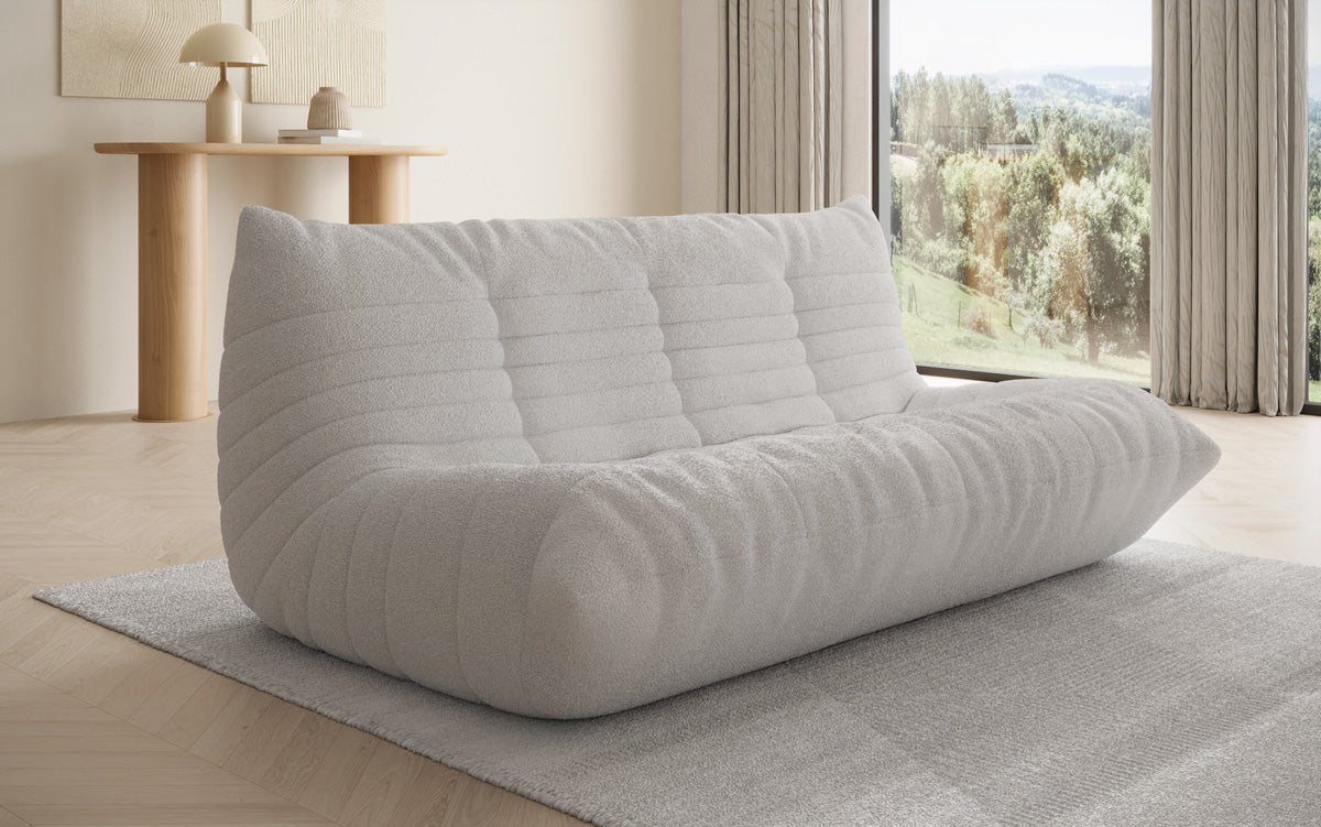 Designer 3-zits bank Calmo in Teddystof Bouclé