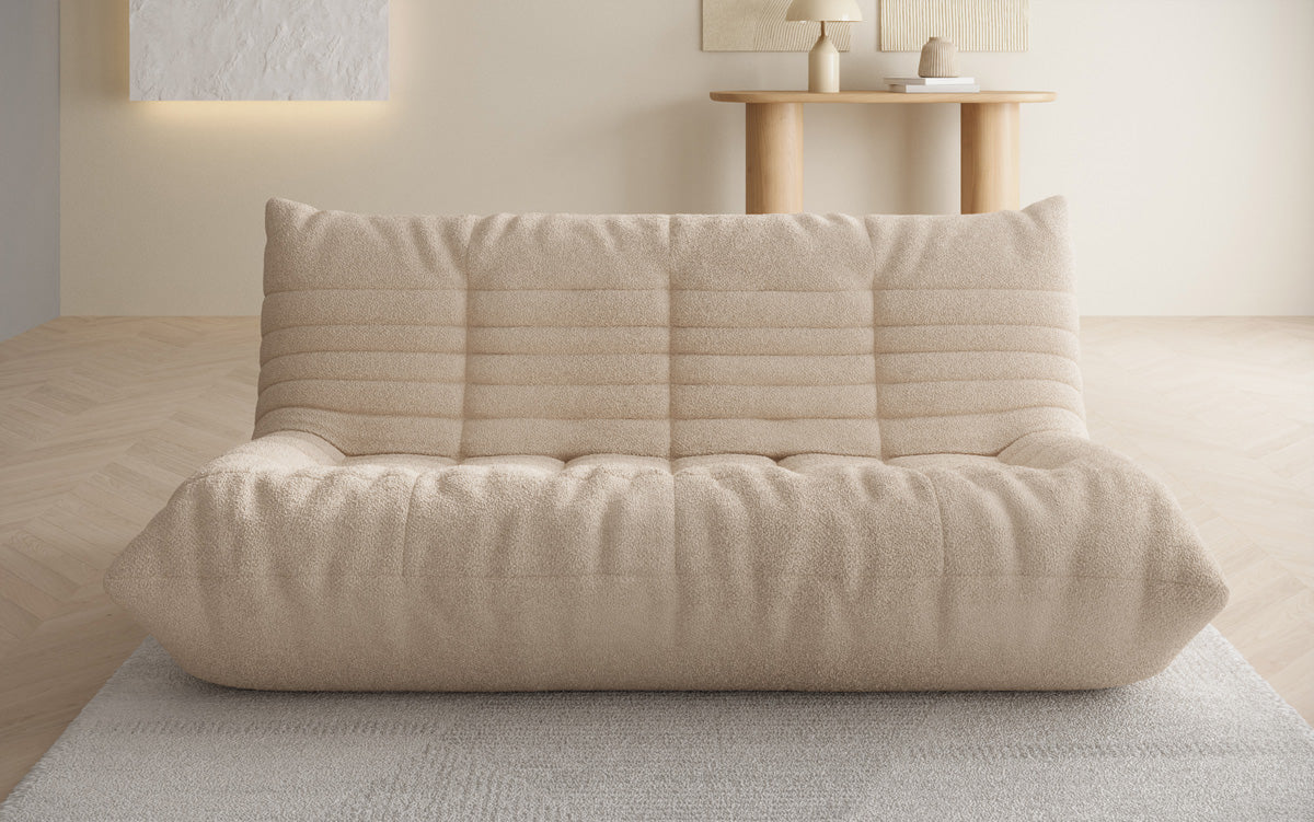 Designer 3-zits bank Calmo in Teddystof Bouclé