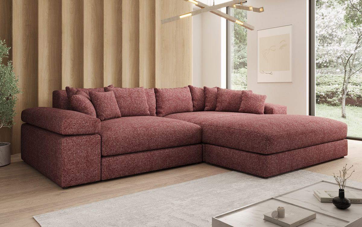 Designer-hoekbank Bernardo met brede ottomane in structuurstof