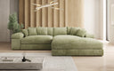 Designer-hoekbank Bernardo met brede ottomane in Ribstof