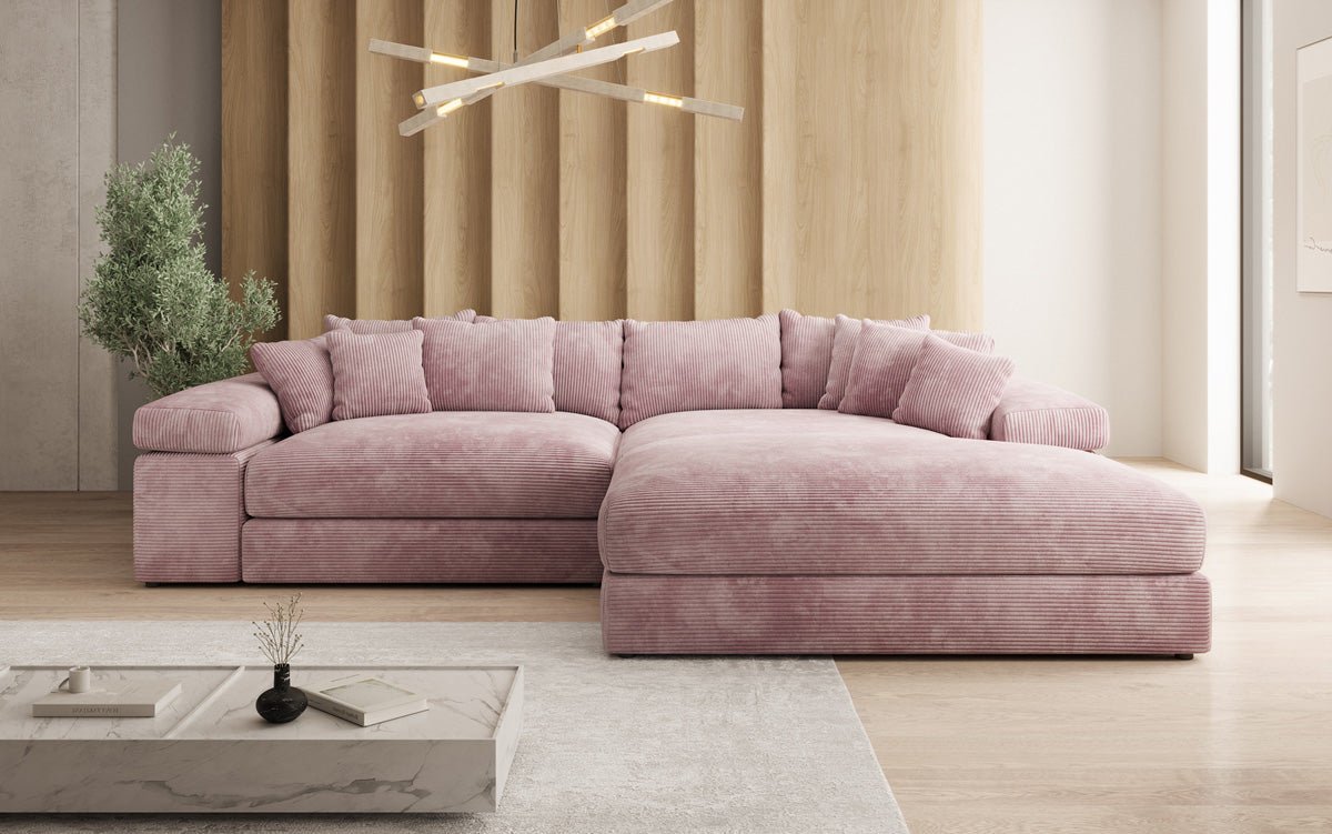 Designerbank Bernardo met brede ottomaan in ribstof