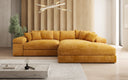 Designer-hoekbank Bernardo met brede ottomane in Ribstof