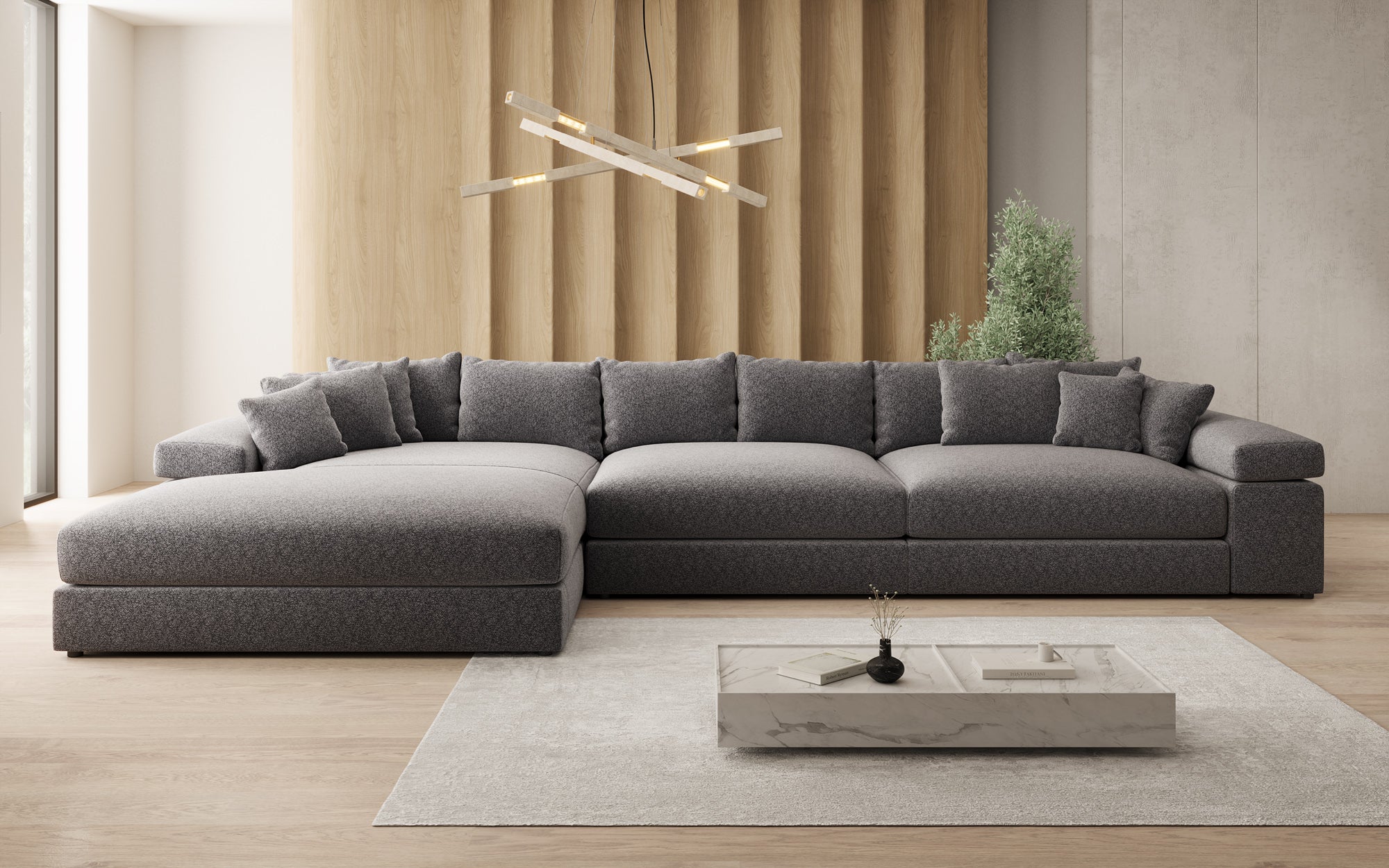 Designbank Bernardo L Maxi met brede ottomane in structuurstof