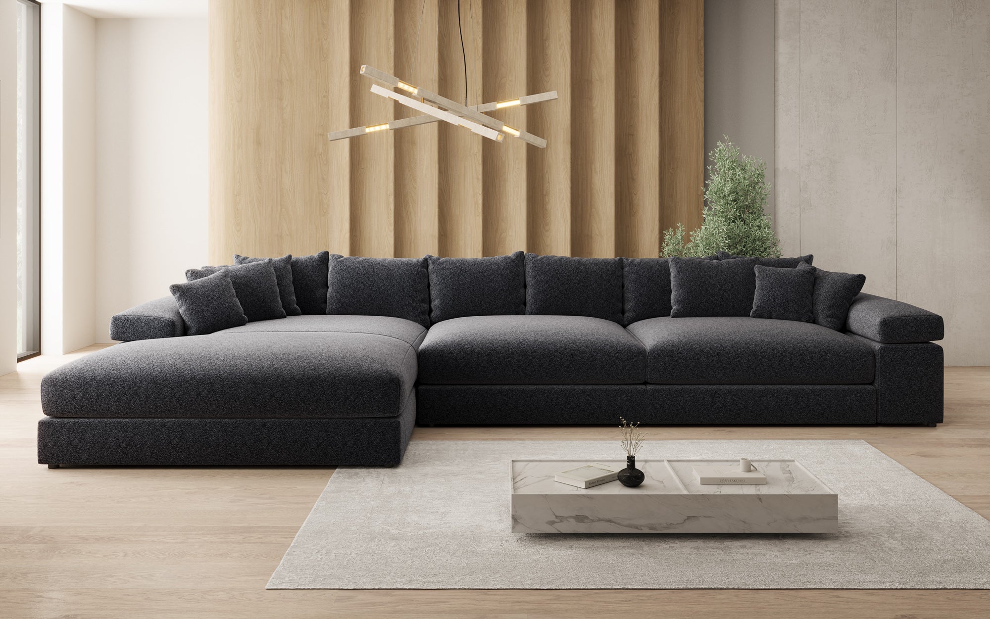 Designbank Bernardo L Maxi met brede ottomane in structuurstof