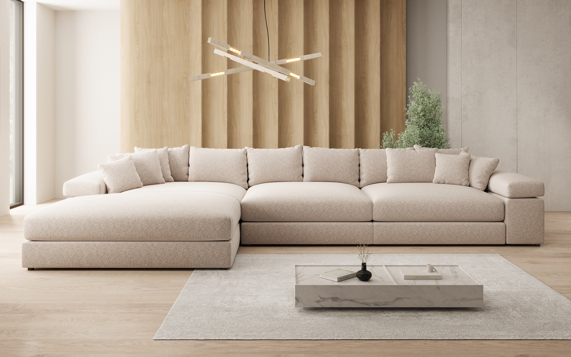 Designbank Bernardo L Maxi met brede ottomane in structuurstof