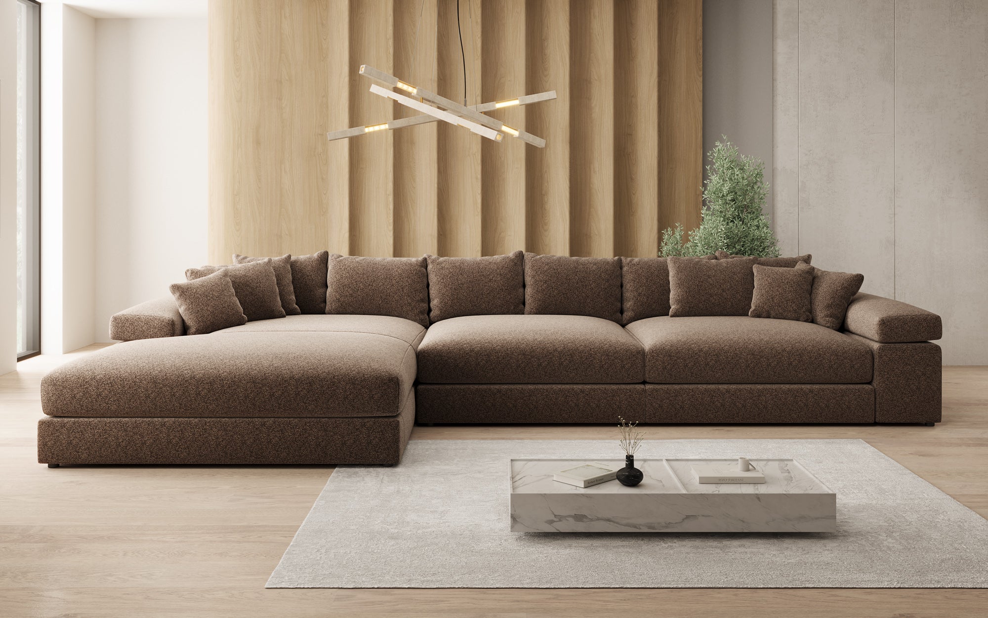 Designbank Bernardo L Maxi met brede ottomane in structuurstof