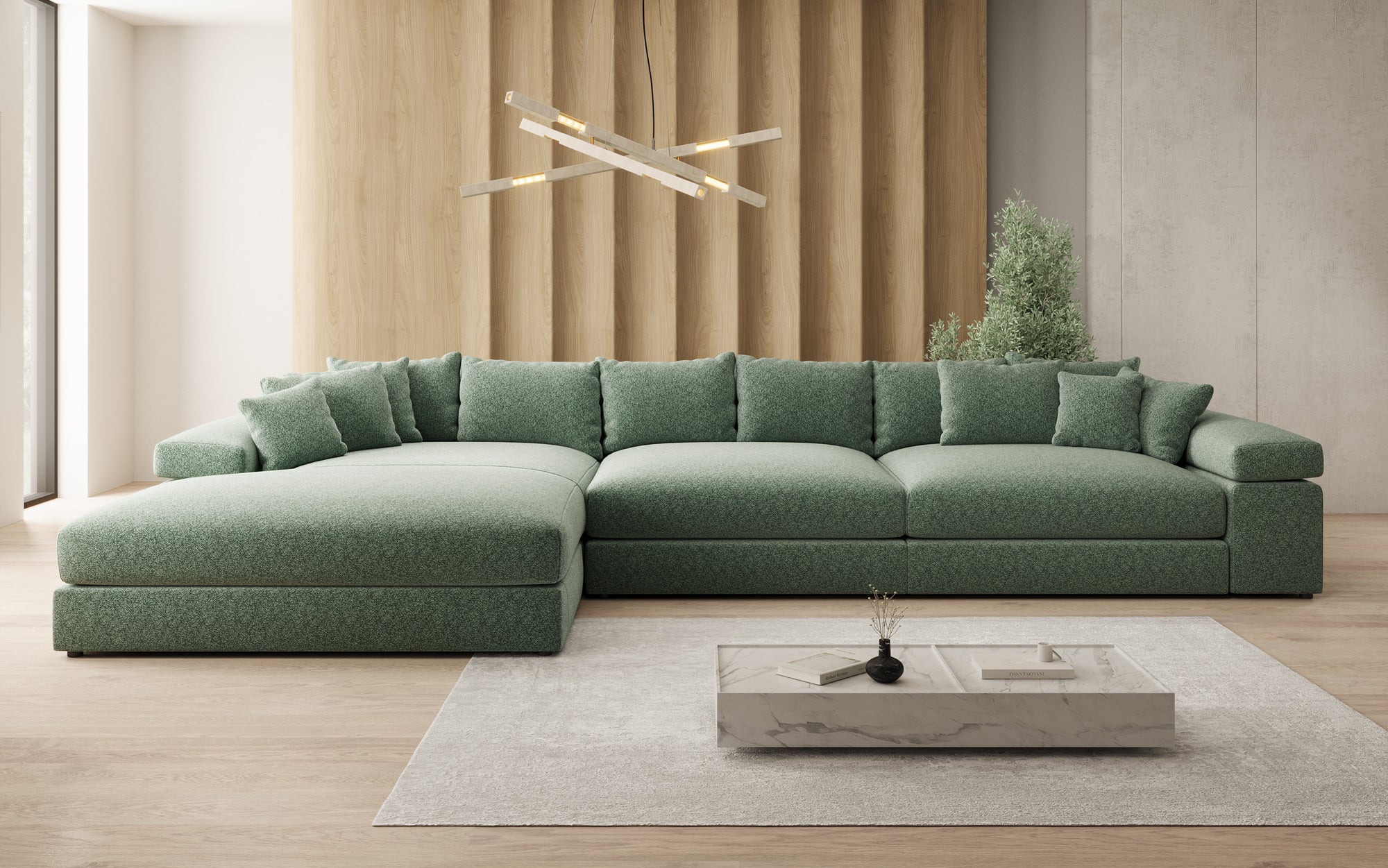 Designbank Bernardo L Maxi met brede ottomane in structuurstof