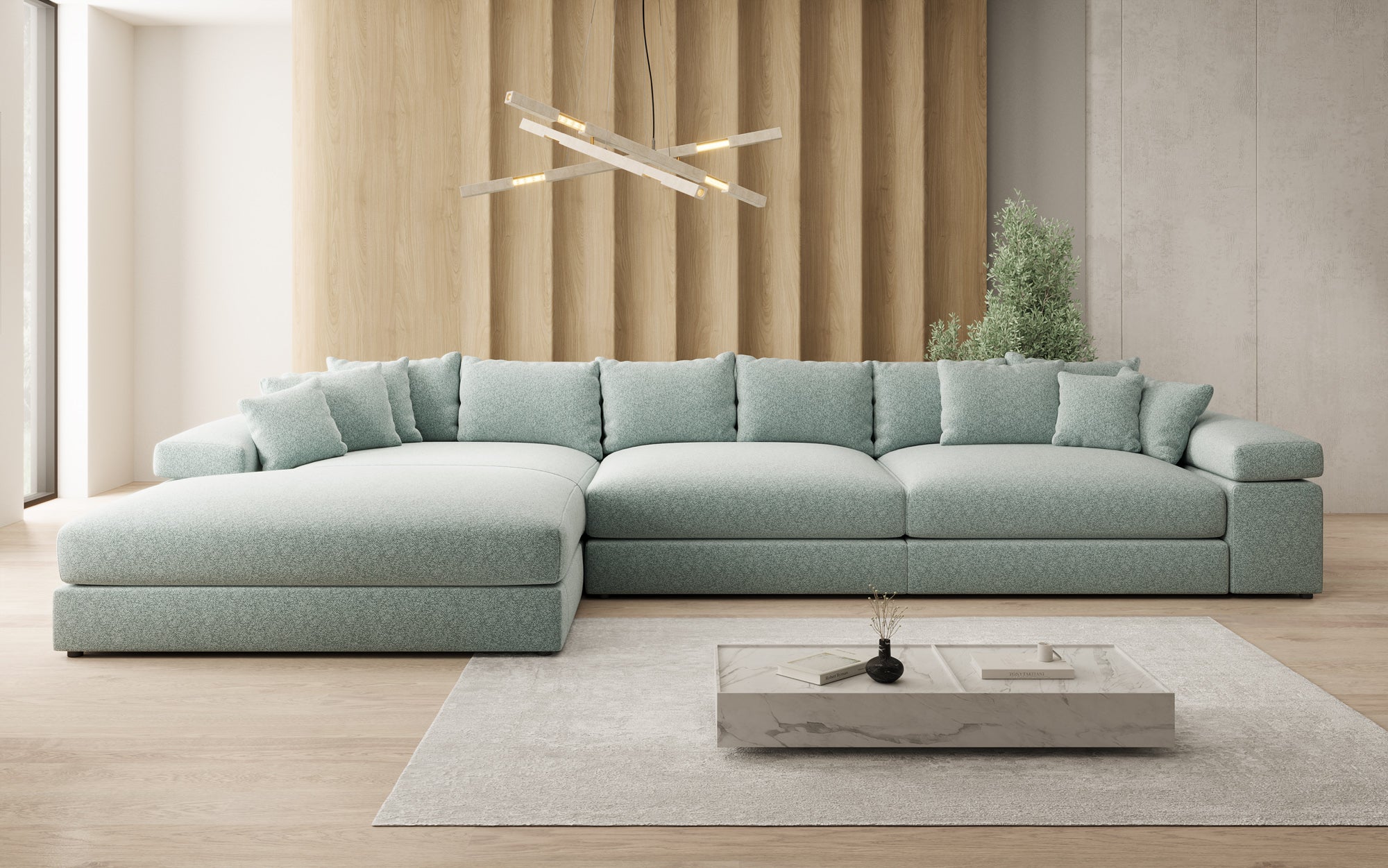 Designbank Bernardo L Maxi met brede ottomane in structuurstof