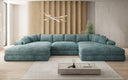 Designersofa Bernardo U met brede ottomane in ribstof