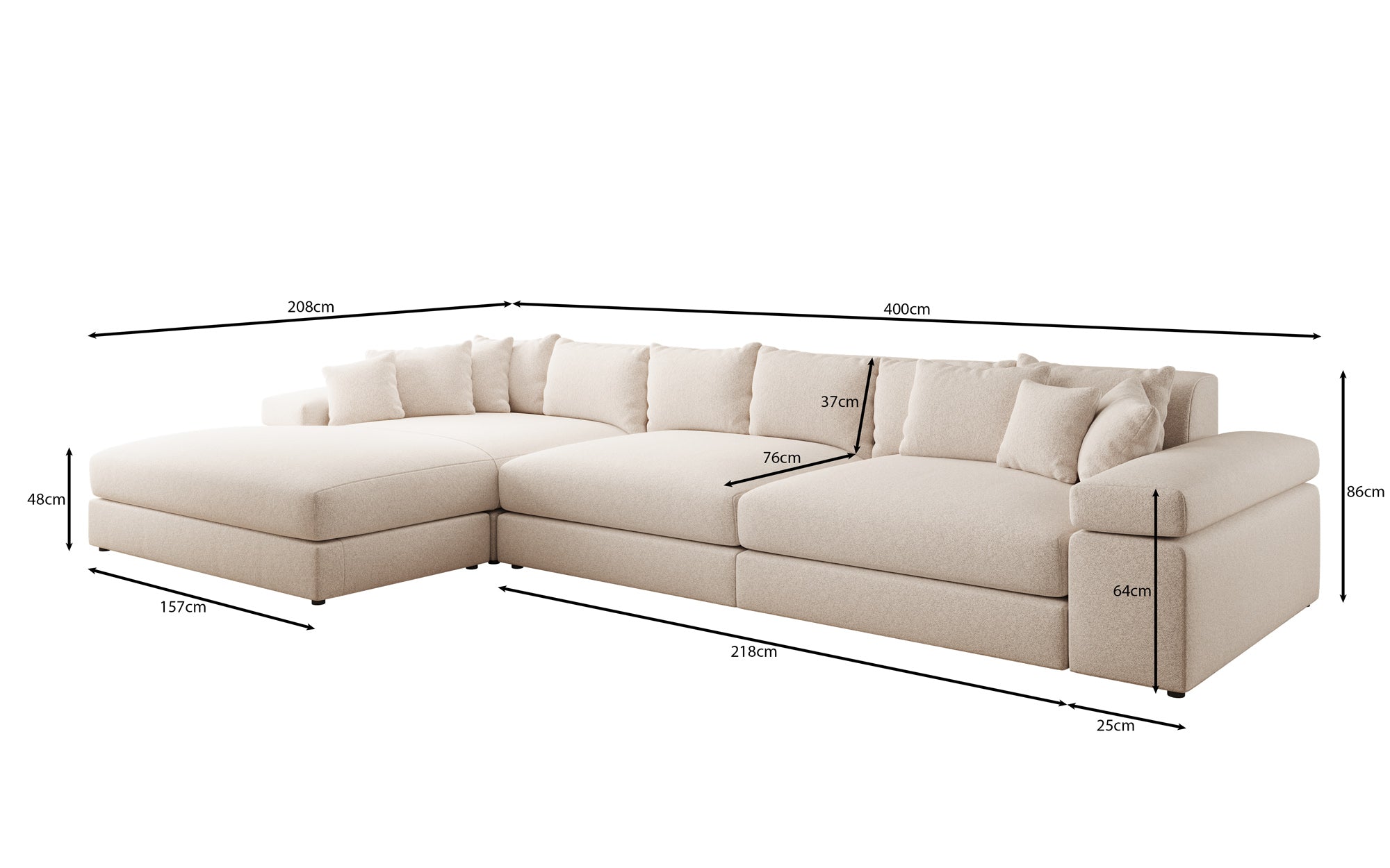 Designbank Bernardo L Maxi met brede ottomane in structuurstof