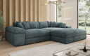 Designer-hoekbank Bernardo met brede ottomane in Ribstof