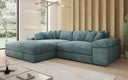 Designer-hoekbank Bernardo met brede ottomane in Ribstof