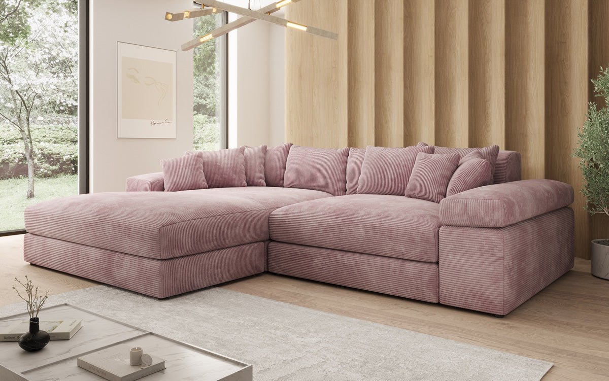 Designerbank Bernardo met brede ottomaan in ribstof