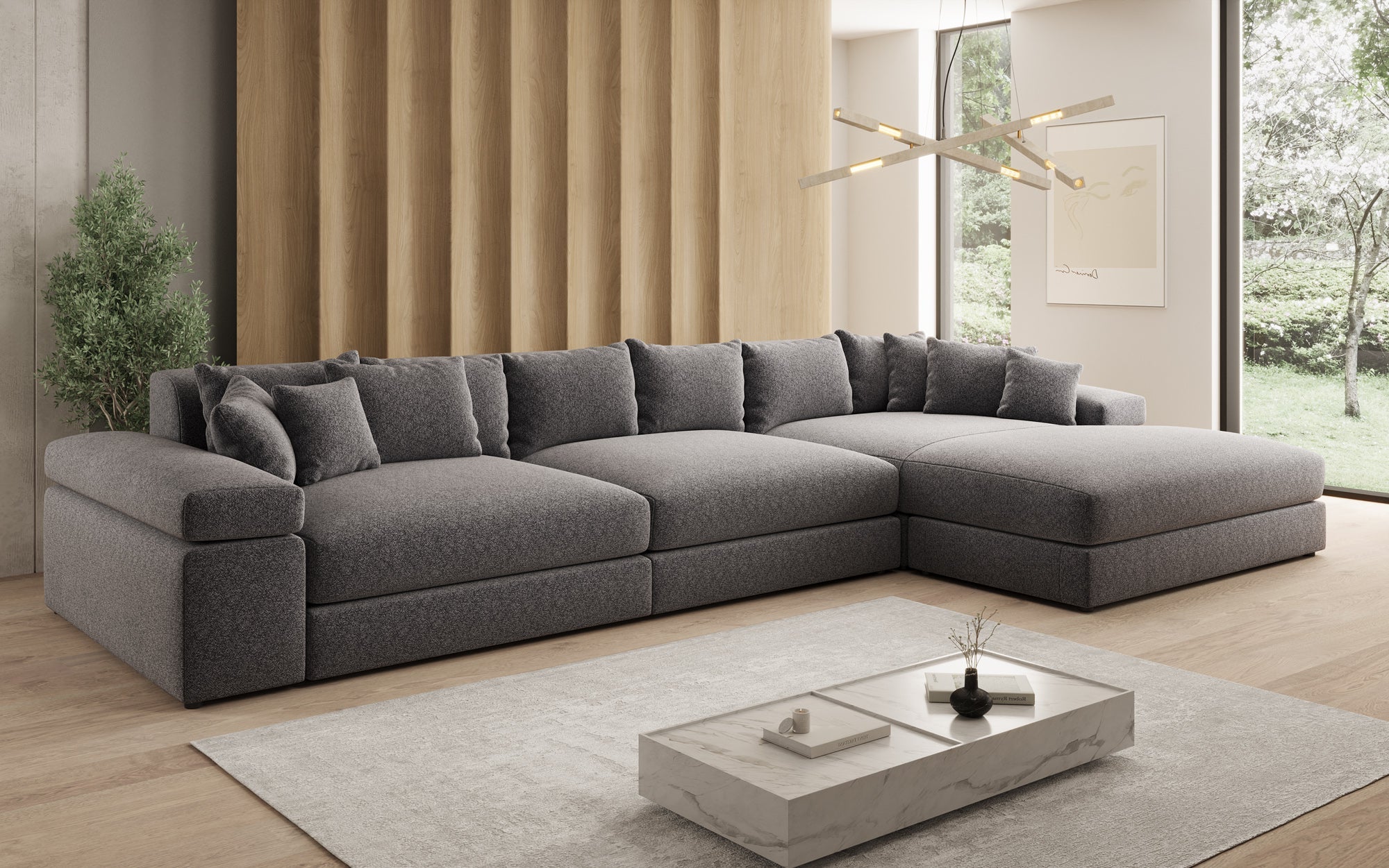 Designbank Bernardo L Maxi met brede ottomane in structuurstof