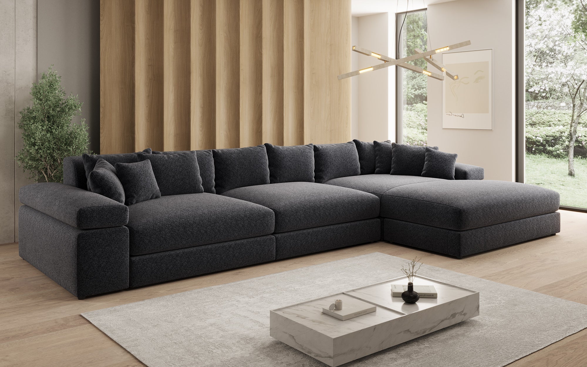 Designbank Bernardo L Maxi met brede ottomane in structuurstof
