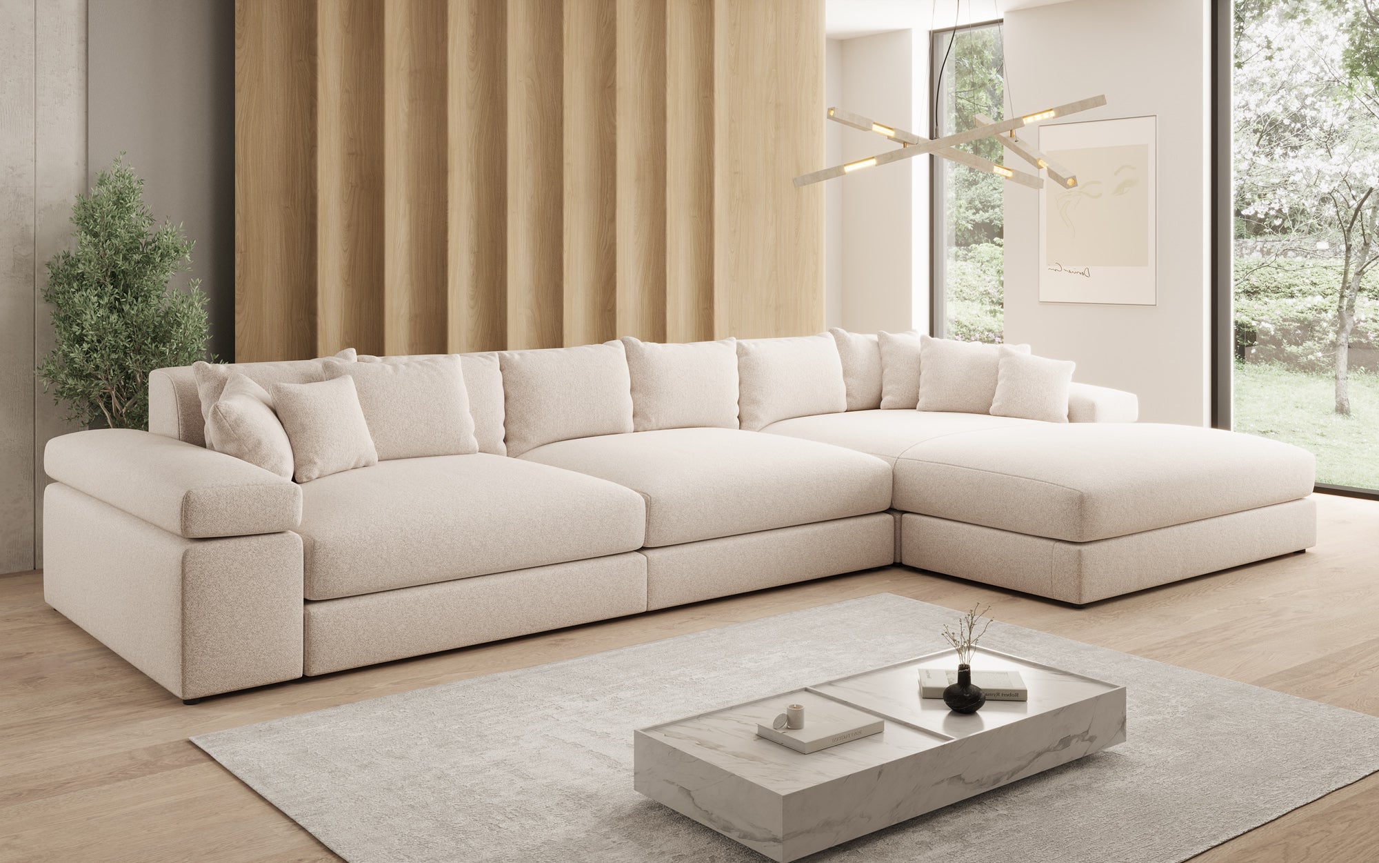 Designbank Bernardo L Maxi met brede ottomane in structuurstof