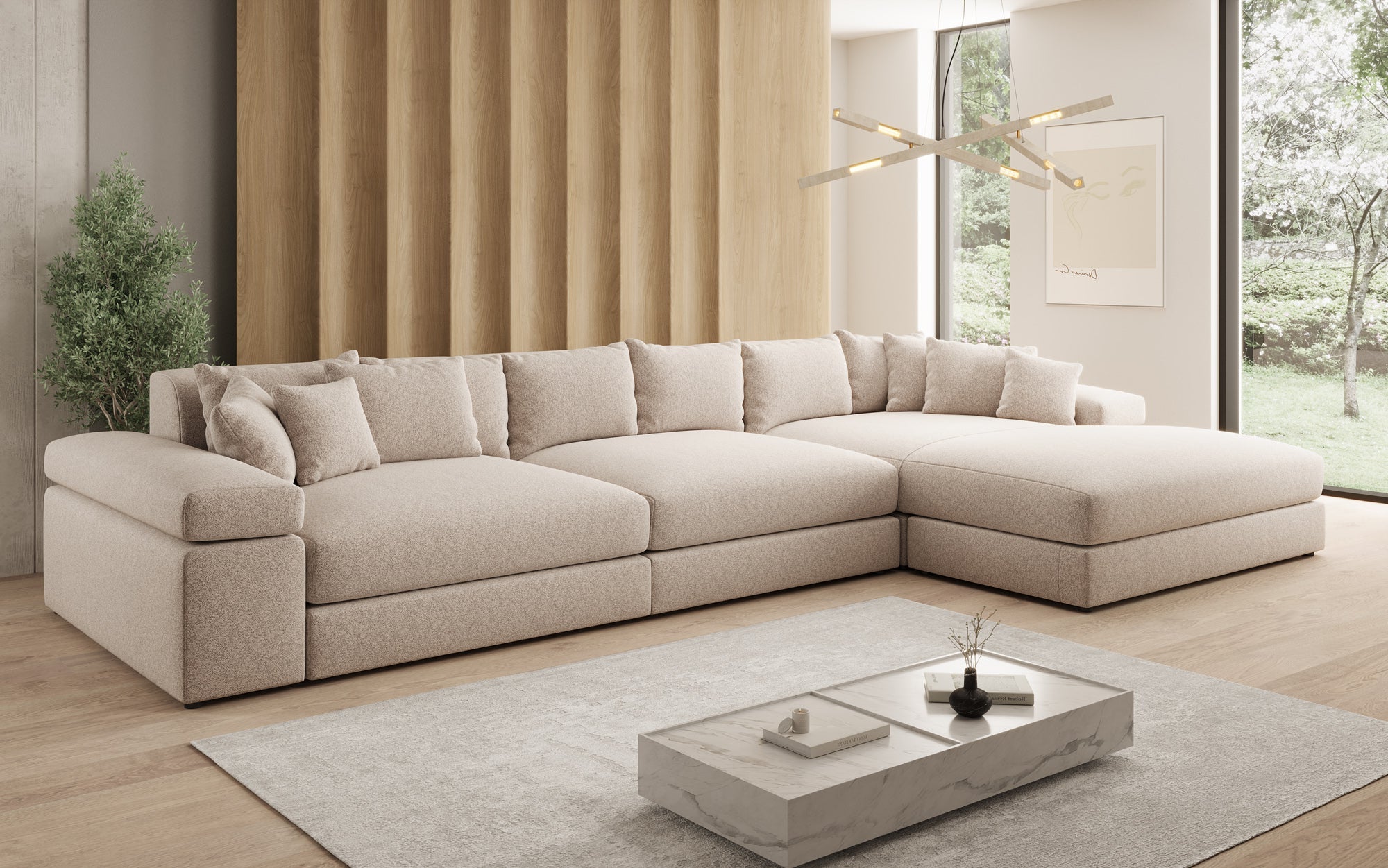 Designbank Bernardo L Maxi met brede ottomane in structuurstof