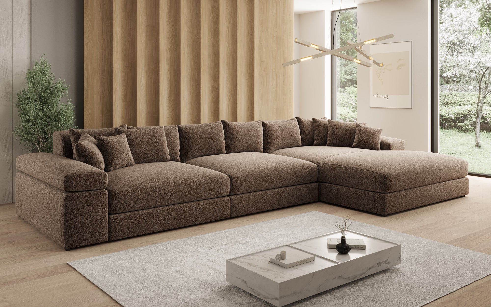 Designbank Bernardo L Maxi met brede ottomane in structuurstof
